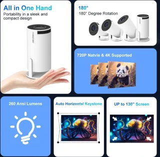 Collox Mini Beamer 4K Android 11 Grijs