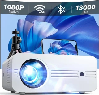 DiverseGoods Projector Upgrade 5G WiFi Bluetooth 13000 Lux 1080P 4K Mini Projector