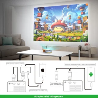 Draagbare LED Mini Beamer 4K - Wit/Geel
