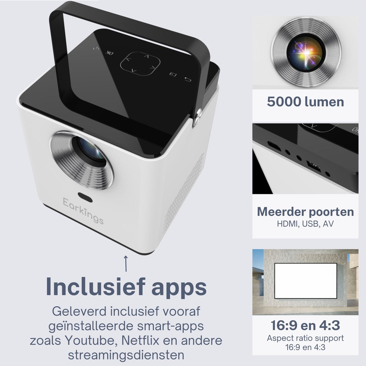 Earkings 4K Mini Beamer Projector Wit