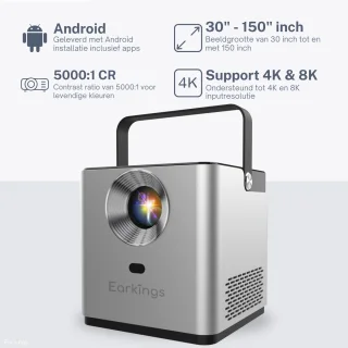 Earkings Mini 4K Beamer Projector Grijs