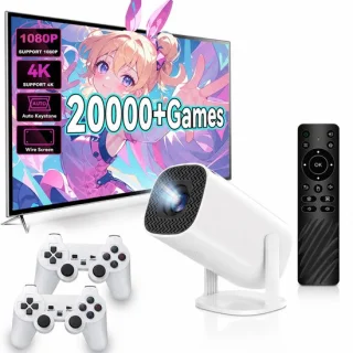 ECTEATOY® Mini Beamer: HD Smart Projector met WiFi 6 en Bluetooth 5.4, 4K-support, inclusief 2 gamecontrollers