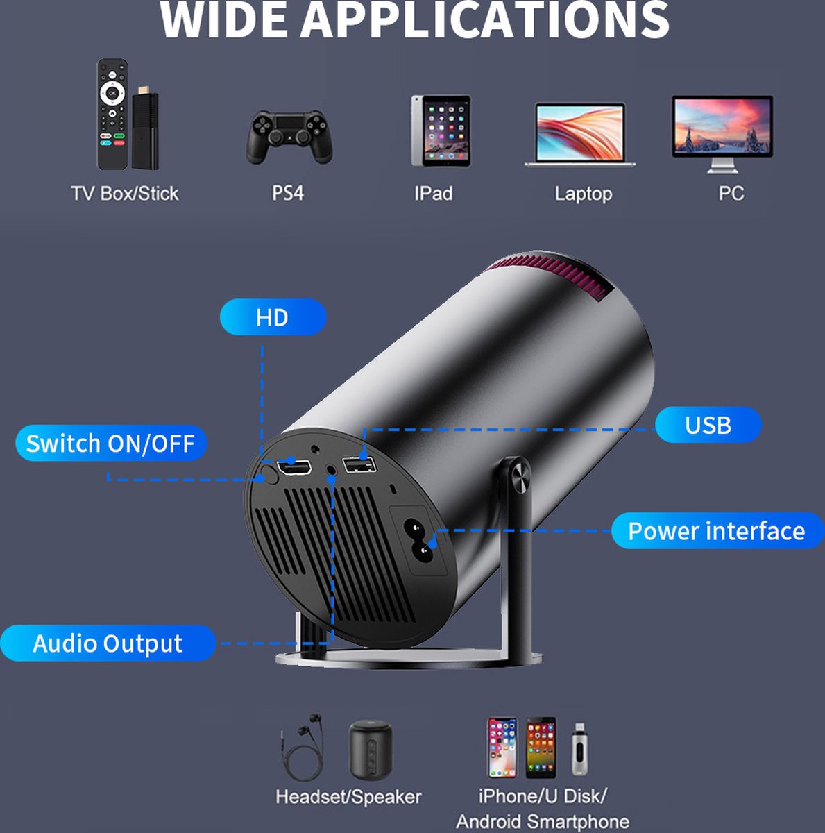 EK F1 Mini projector met 84 inch doek zwart