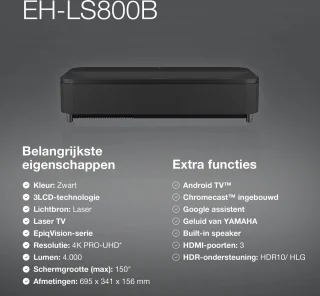 Epson EH-LS800 EpiqVision Ultra beamer zwart