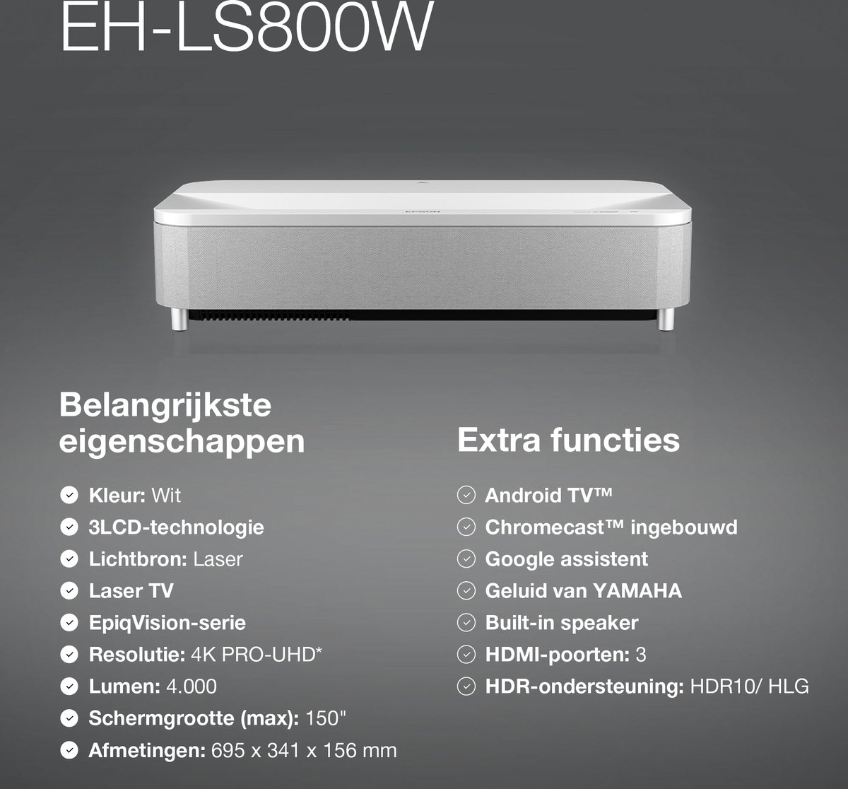 Wat vinden we goed aan de Epson EpiqVision Ultra EH-LS800 beamer wit