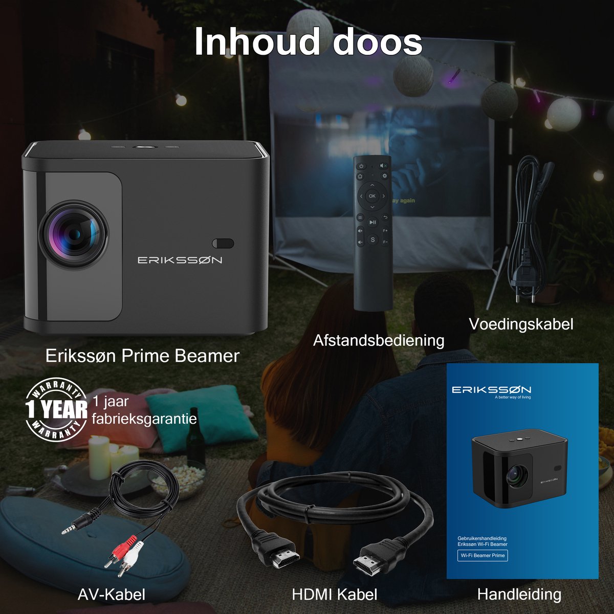 Erikssøn Beamer 1080P Wifi Smart Mini Zwart
