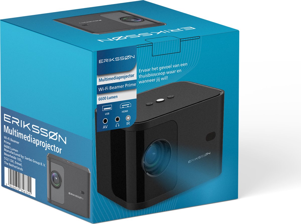 Erikssøn Beamer 1080P Wifi Smart Mini Zwart
