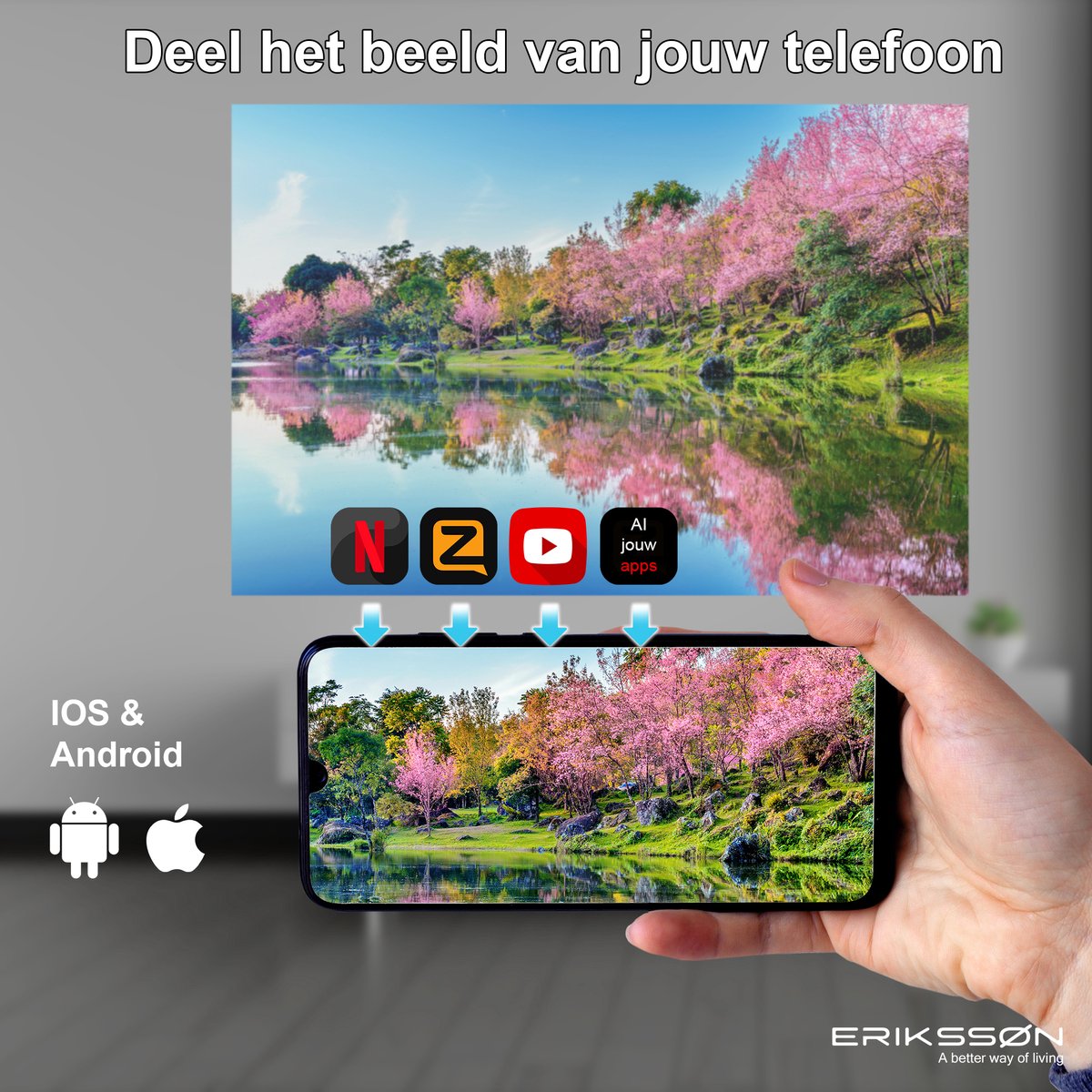 Erikssøn Beamer 1080P Wifi Smart Mini Zwart