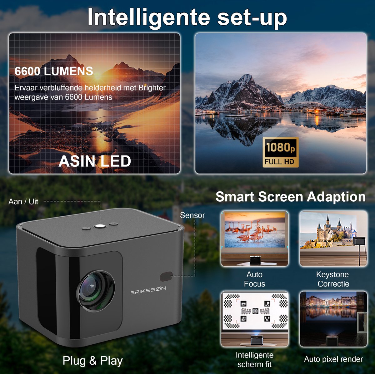 Erikssøn Beamer Prime Mini Projector inclusief Standaard