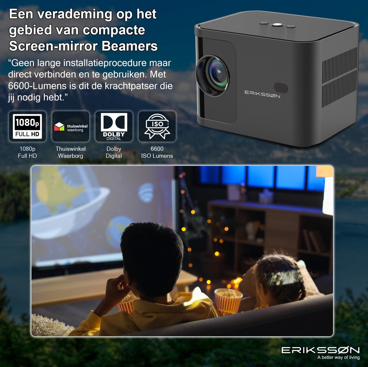 Erikssøn Beamer Prime Mini Projector inclusief Standaard