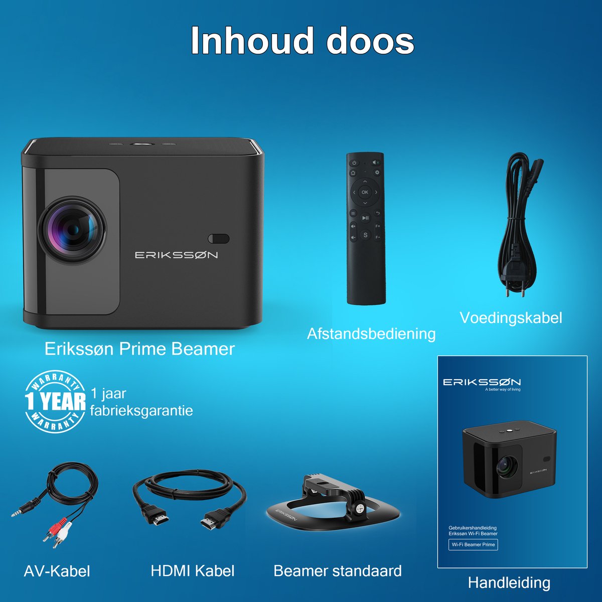 Erikssøn Beamer Prime Mini Projector inclusief Standaard