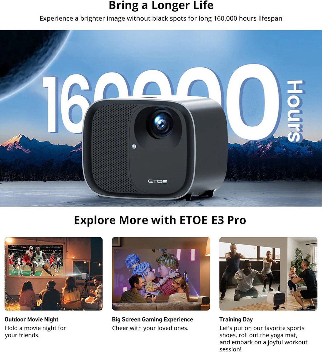 ETOE E3 Pro Android TV 11.0 Projector 1080P 600 ANSI