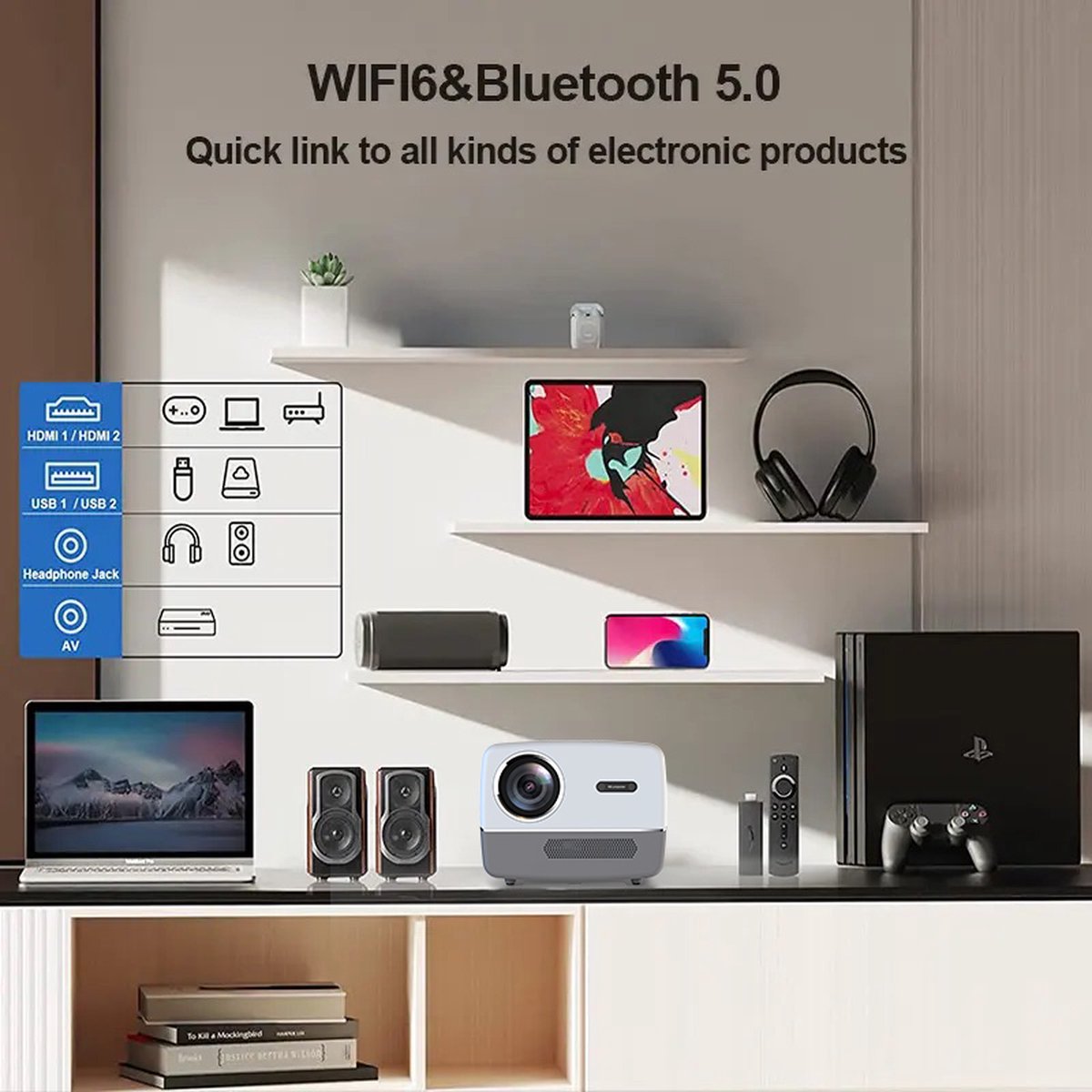 Fuegobird A6 1080P Full HD Smart Projector 2GB RAM 32GB ROM Grijs