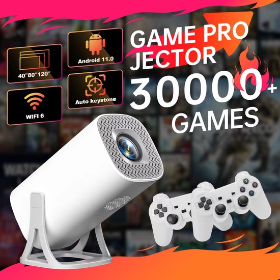 Gaming Projector 1280x720P Android 11 Dual WiFi 64GB TF Kaart