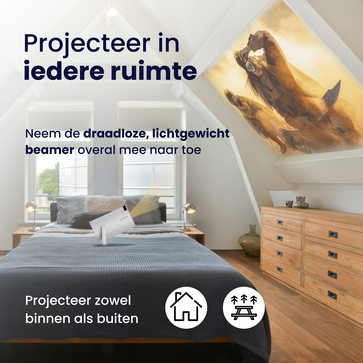 HoriVue Mini Beamer Projector HD 720p Android 12