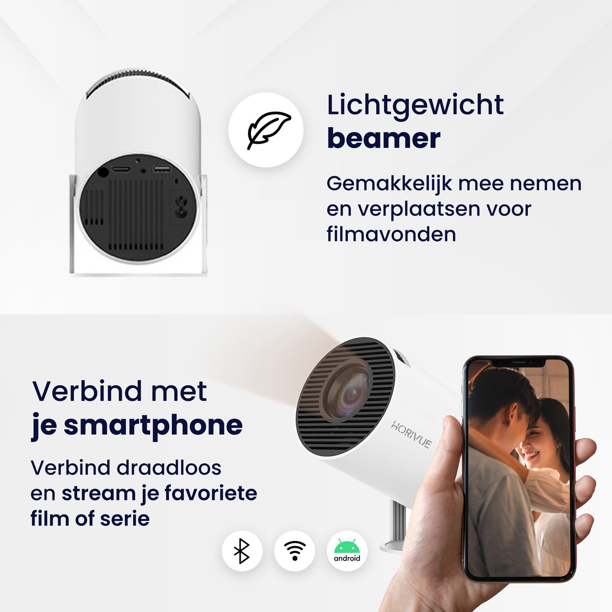 HoriVue Mini Beamer Projector HD 720p Android 12