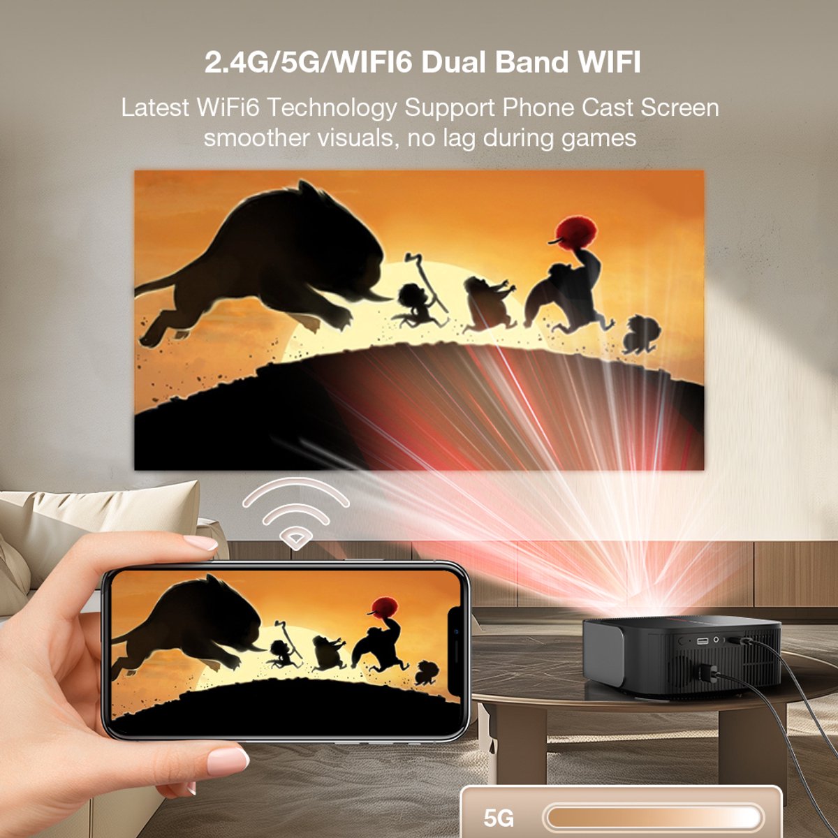 LCD Projector Beamer Draadloos Bluetooth 5.3 Binnen Cinema