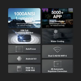 LED 1080P Projector 1000 ANSI Lumen Beamer Bluetooth WiFi Home Theater