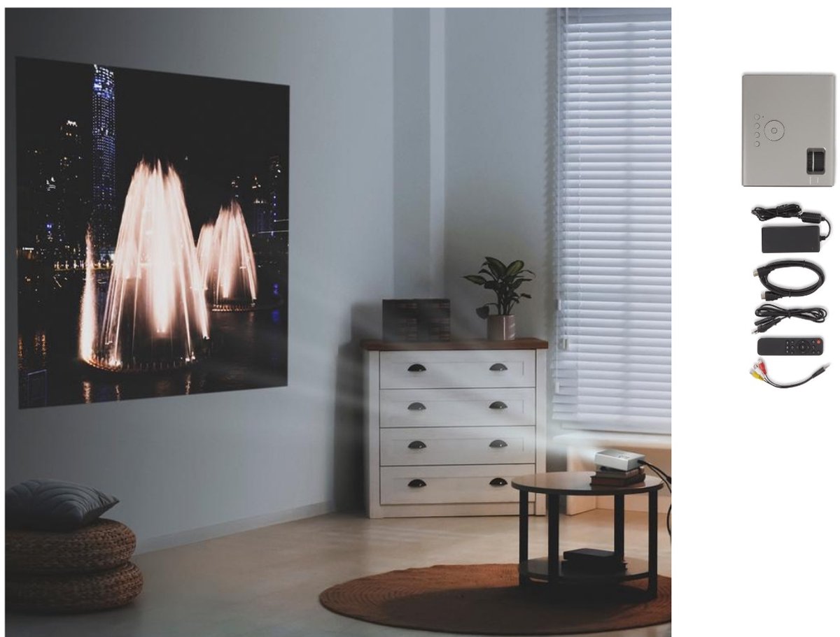 De LED HD Projector 1280x720P inclusief HDMI en Afstandsbediening in één oogopslag