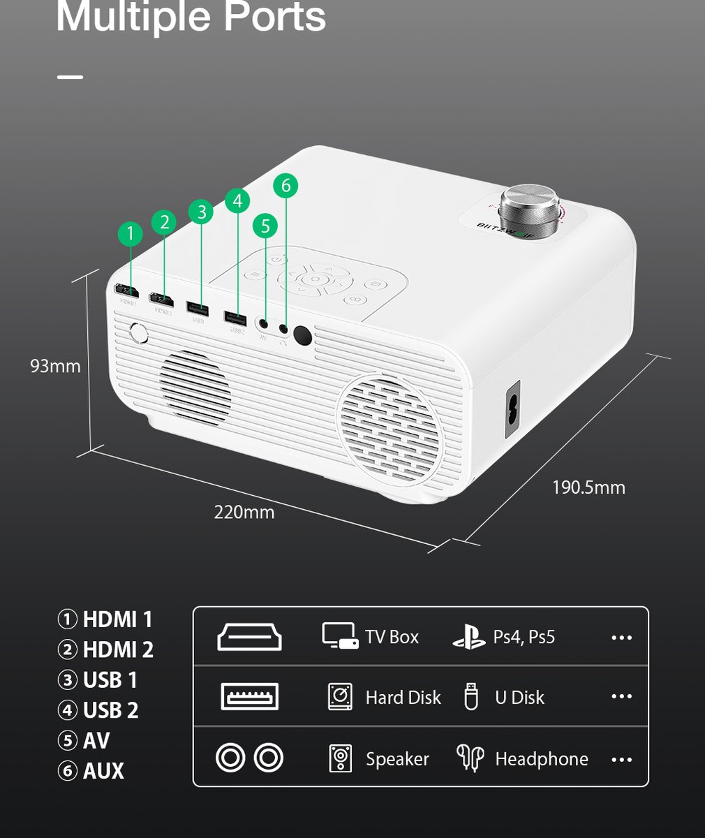 LED Projector 1080P Bluetooth Beamer