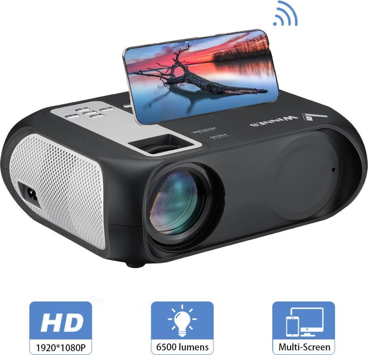 LED Wifi projector 1080P met afstandsbediening Home Theater 6500 lumen