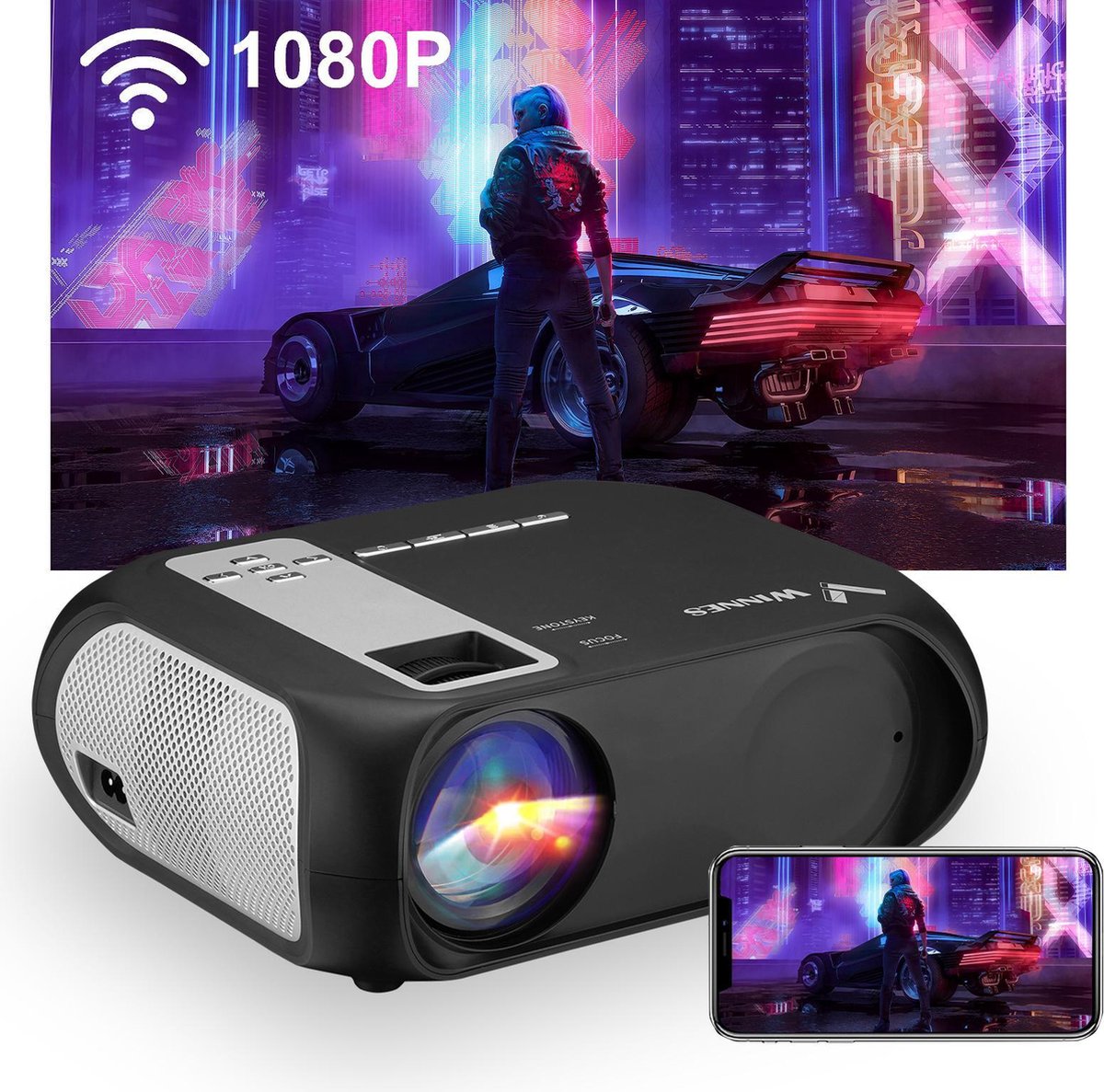 LED Wifi projector 1080P met afstandsbediening Home Theater 6500 lumen