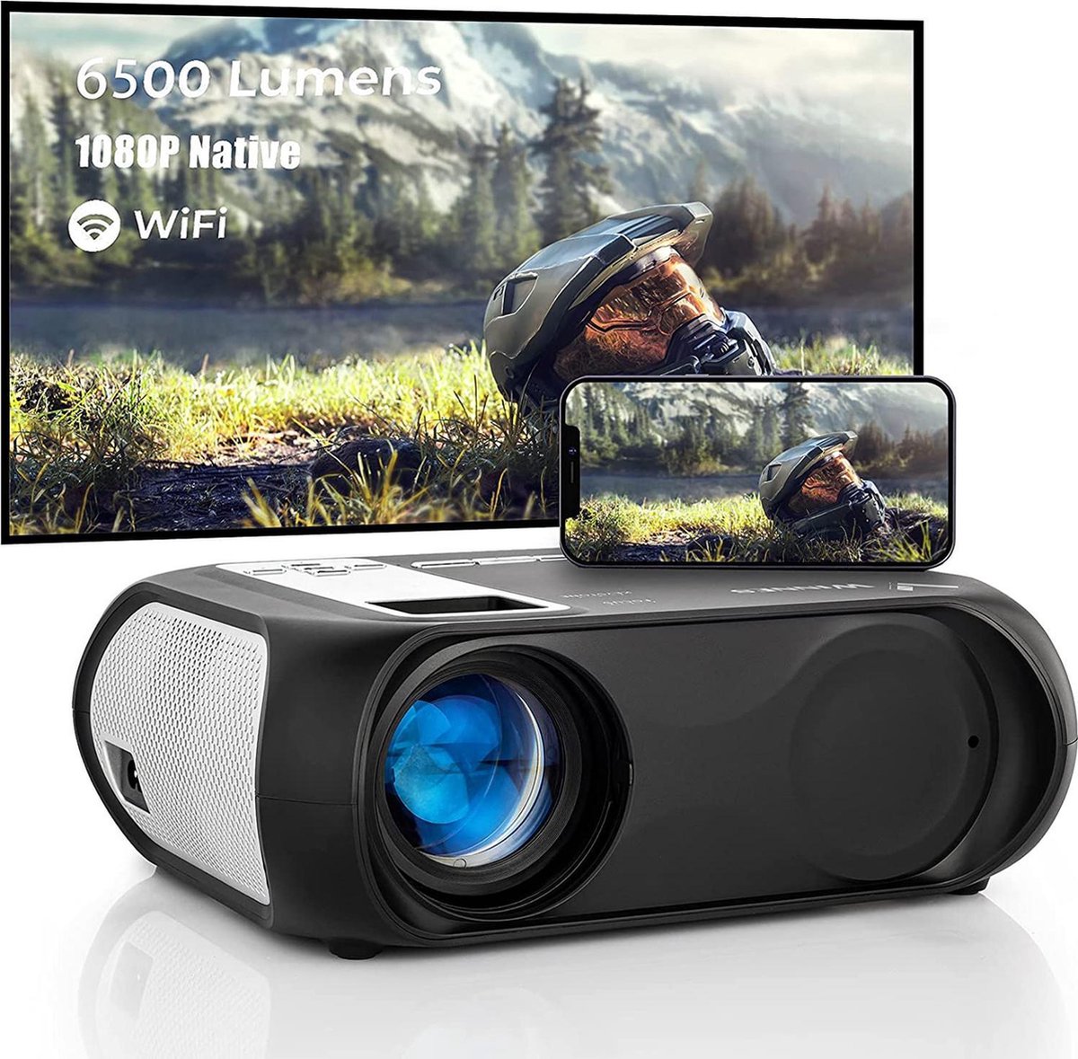 LED Wifi projector 1080P met afstandsbediening Home Theater 6500 lumen