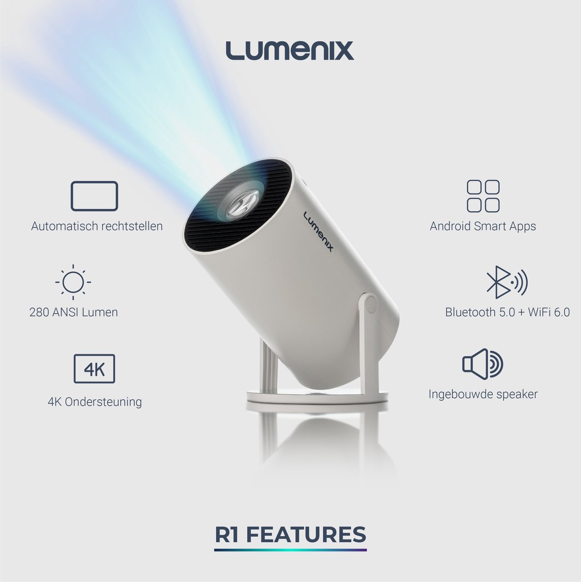 Lumenix R1 Mini Beamer Smart TV 4K Projector Wit