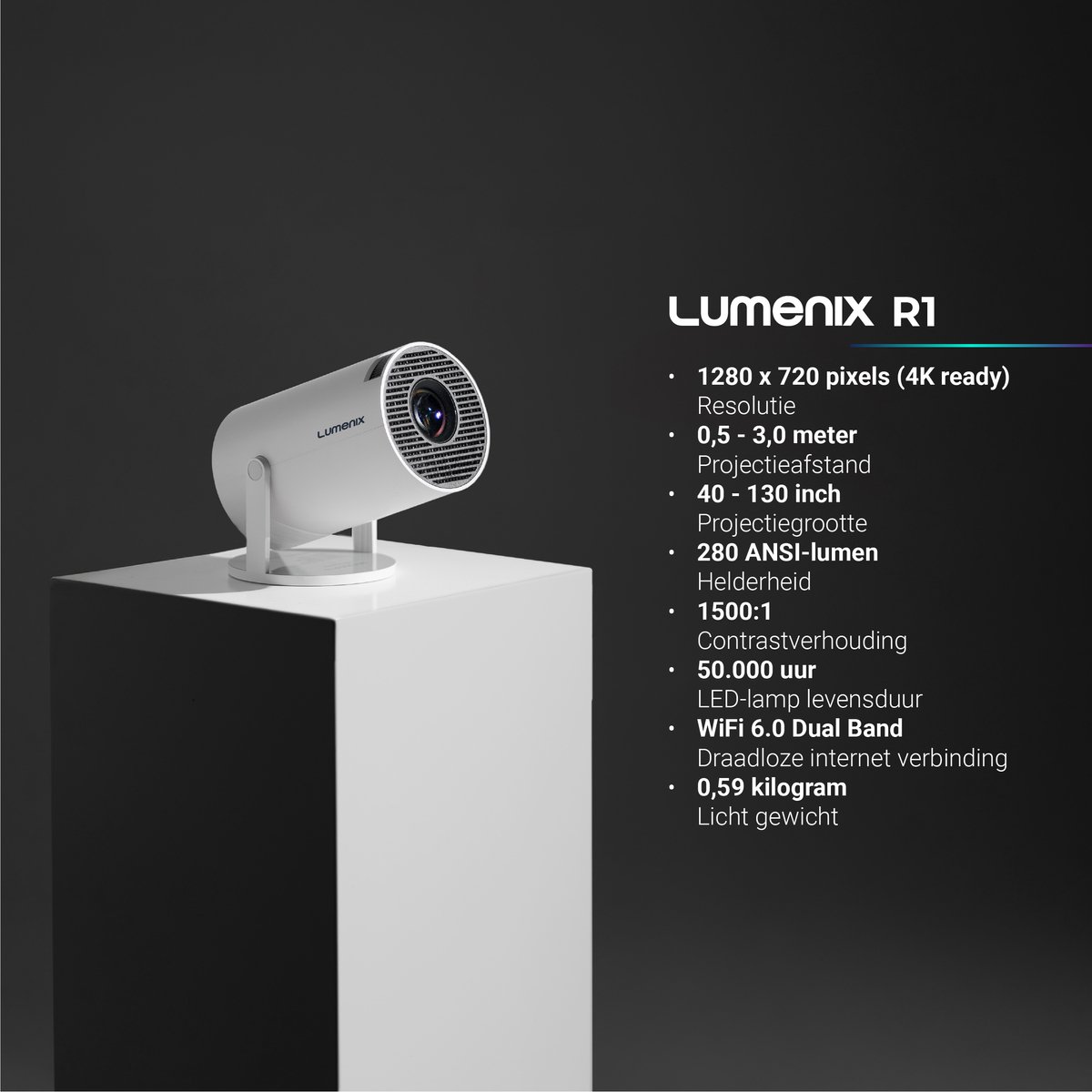 Lumenix R1 Mini Beamer Smart TV 4K Projector Wit