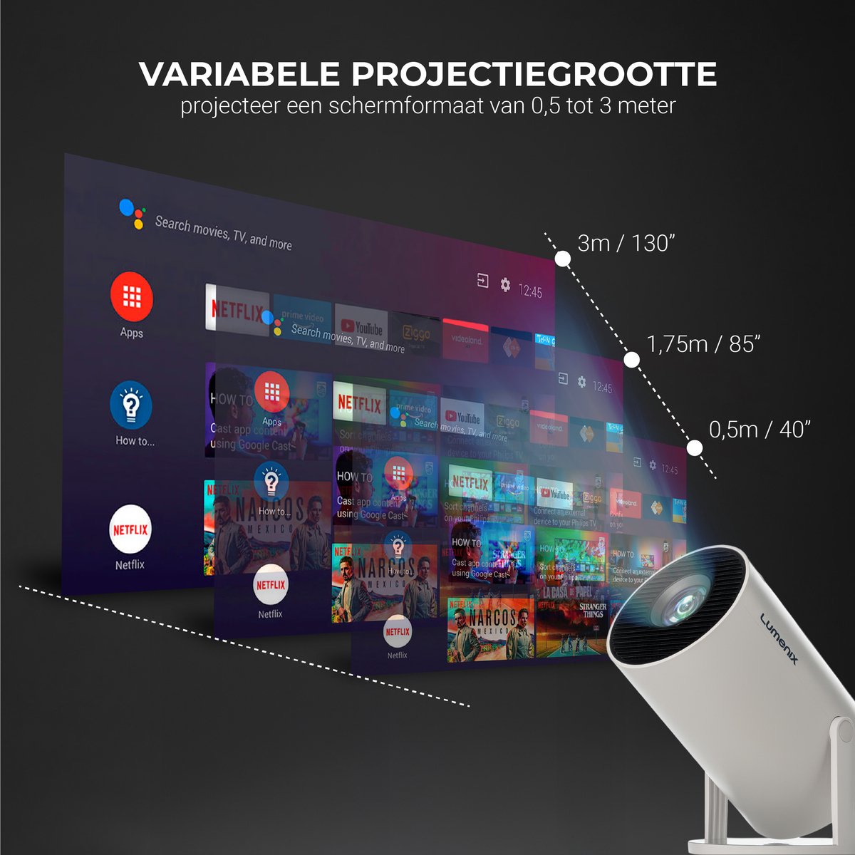 Lumenix R1 Mini Beamer Smart TV 4K Projector Wit