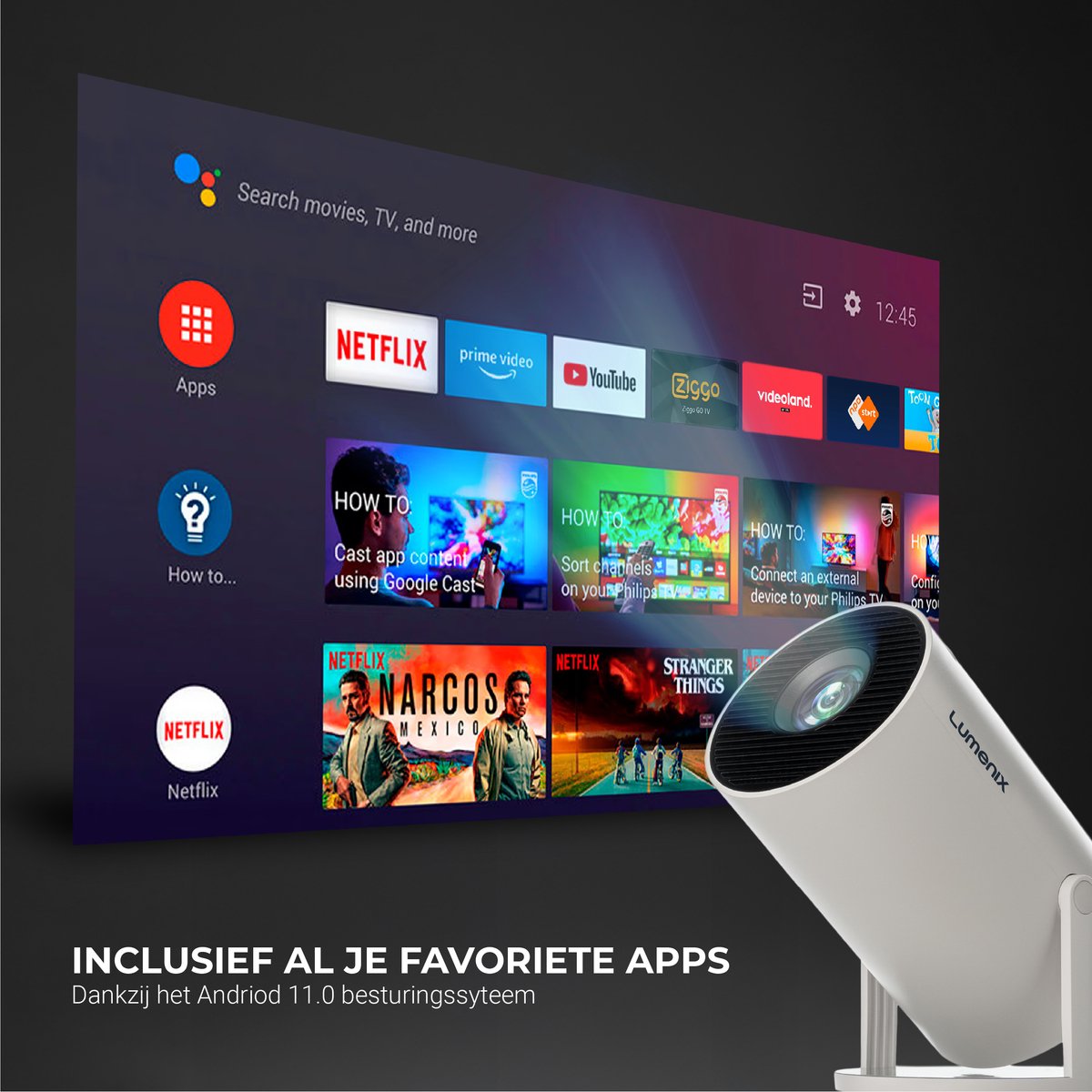 Lumenix R1 Mini Beamer Smart TV 4K Projector Wit