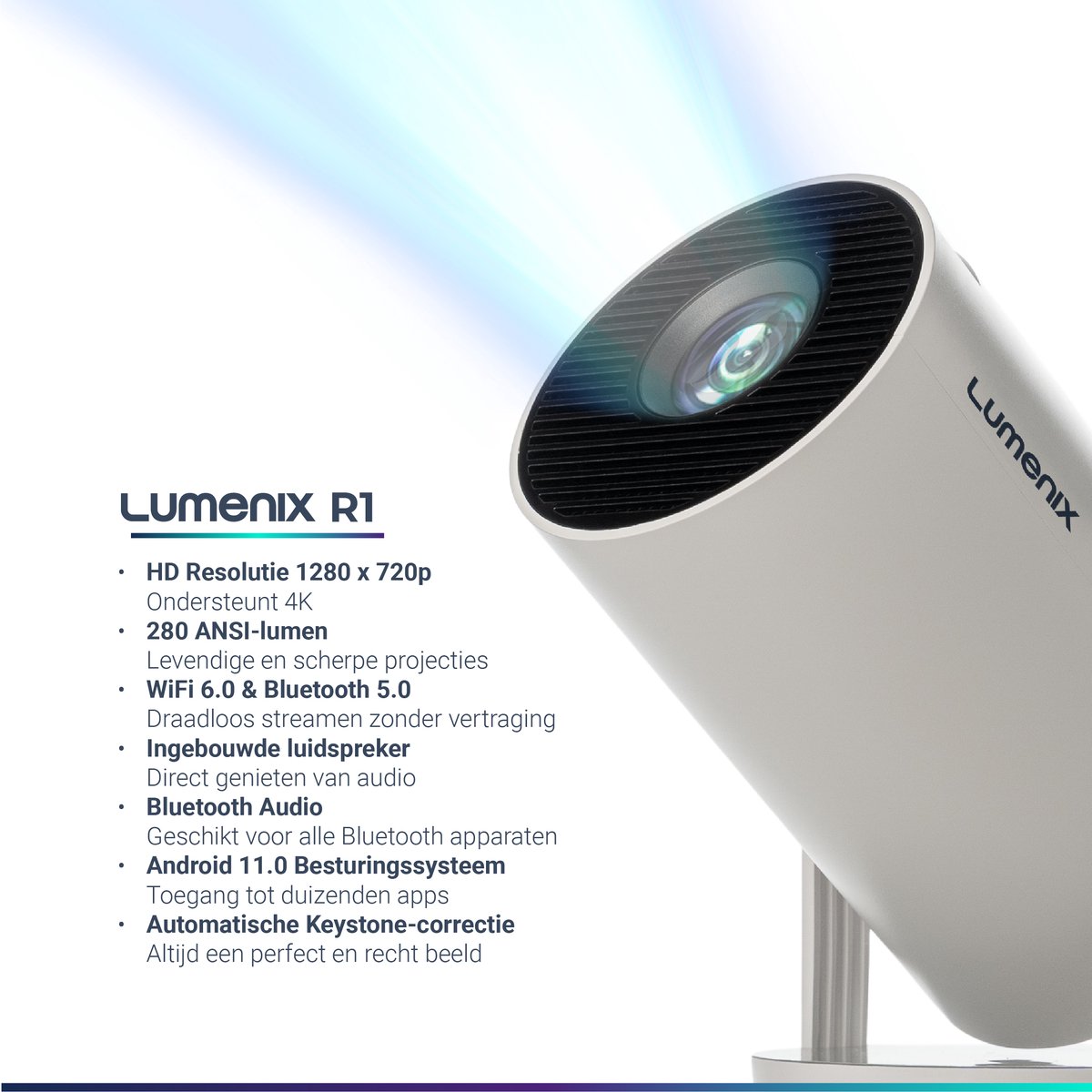 Lumenix R1 Mini Beamer Smart TV 4K Projector Wit