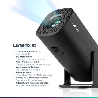 Lumenix S2 Mini Beamer 4K Ultra HD Zwart