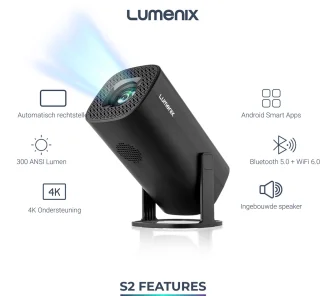Lumenix S2 Mini Beamer 4K Ultra HD Zwart