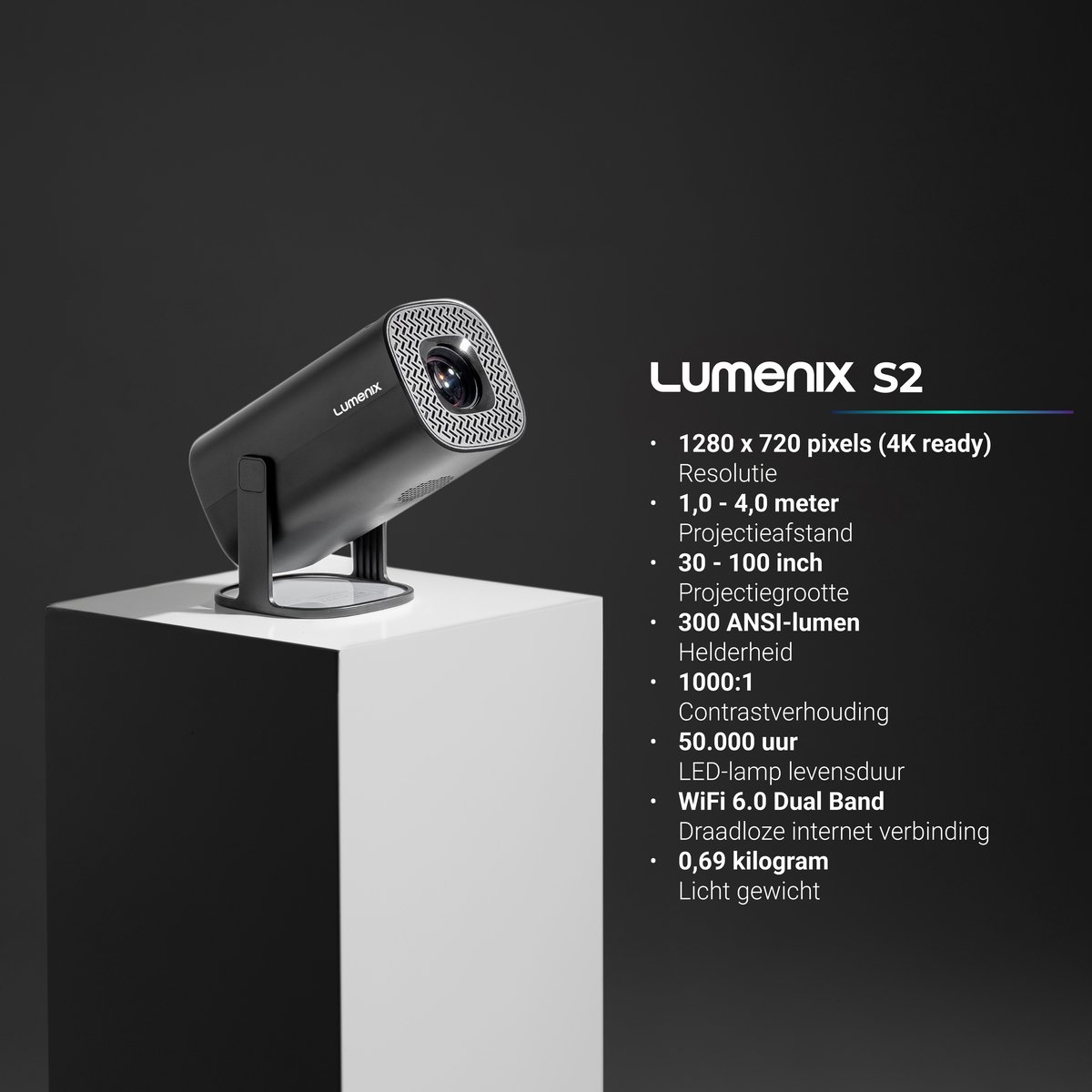 Wat vinden we goed aan de Lumenix S2 Mini Beamer 4K Ultra HD Zwart