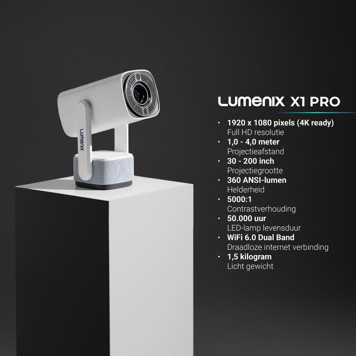 Lumenix X1 PRO Mini Beamer Wit