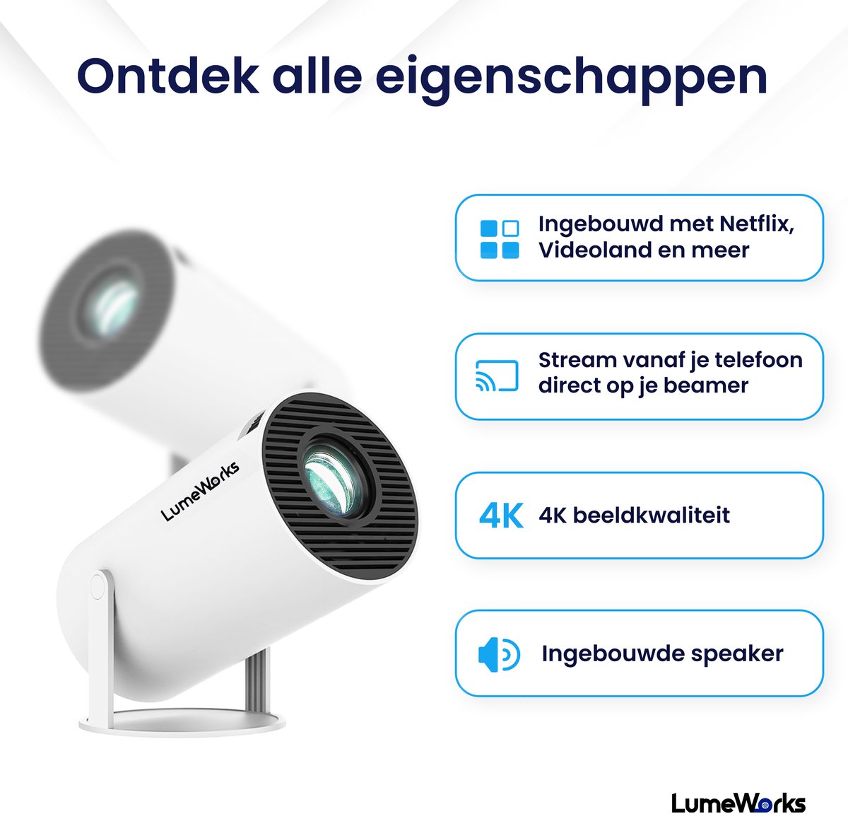 LumeWorks Luna Mini Beamer 4K Android 11 Wit