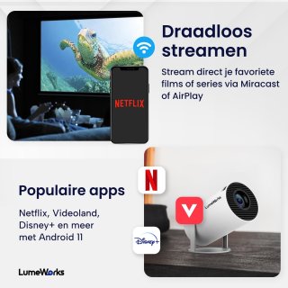 LumeWorks Luna Mini Beamer 4K Android 11 Wit
