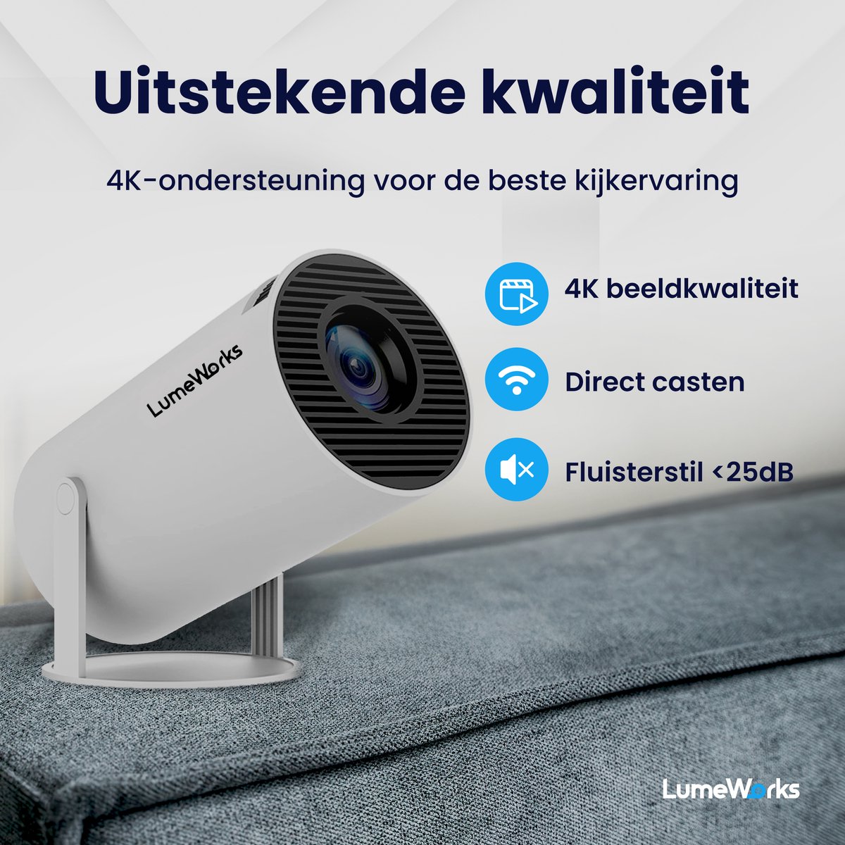 LumeWorks Luna Mini Beamer 4K Android 11 Wit