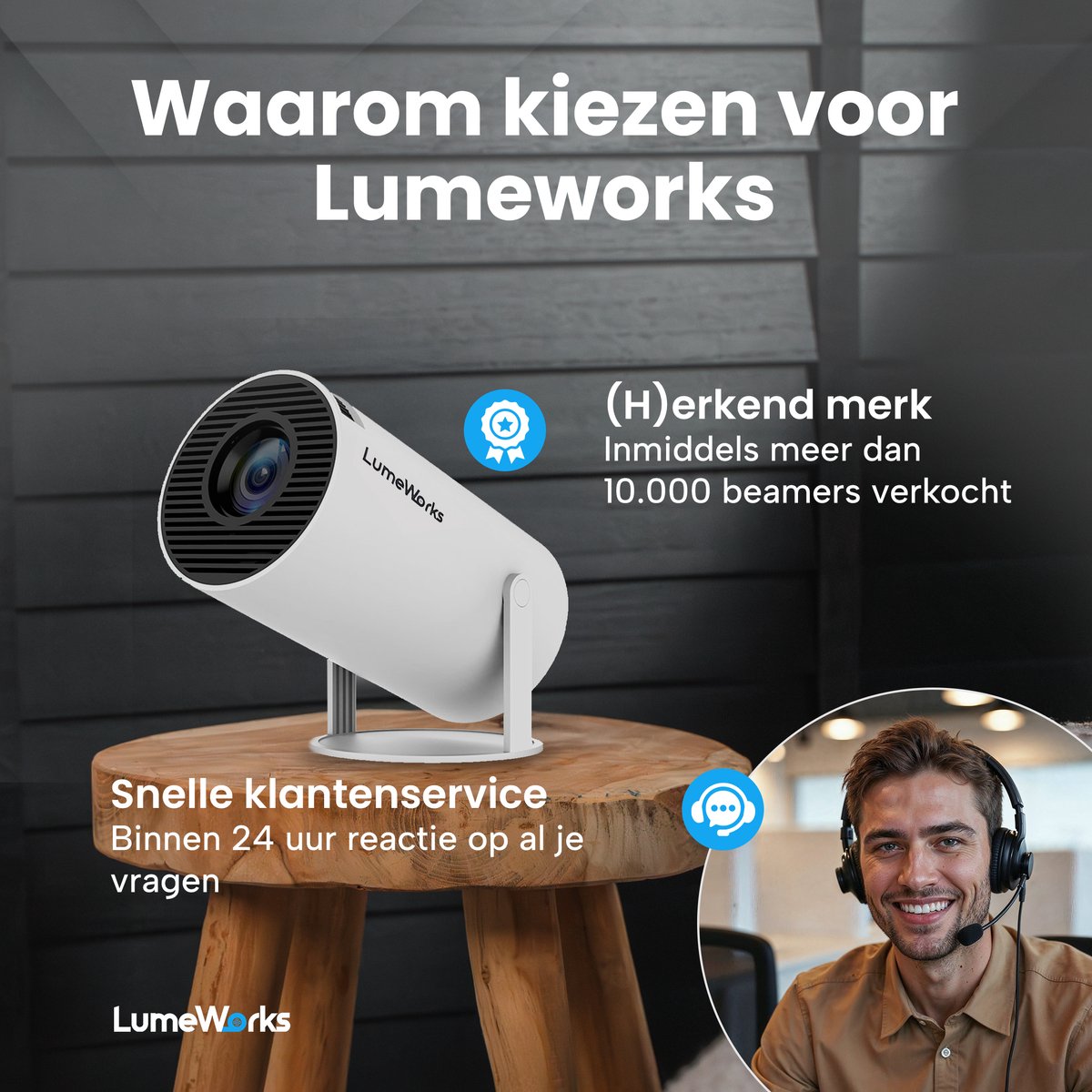 LumeWorks Luna Mini Beamer 4K Android 11 Wit