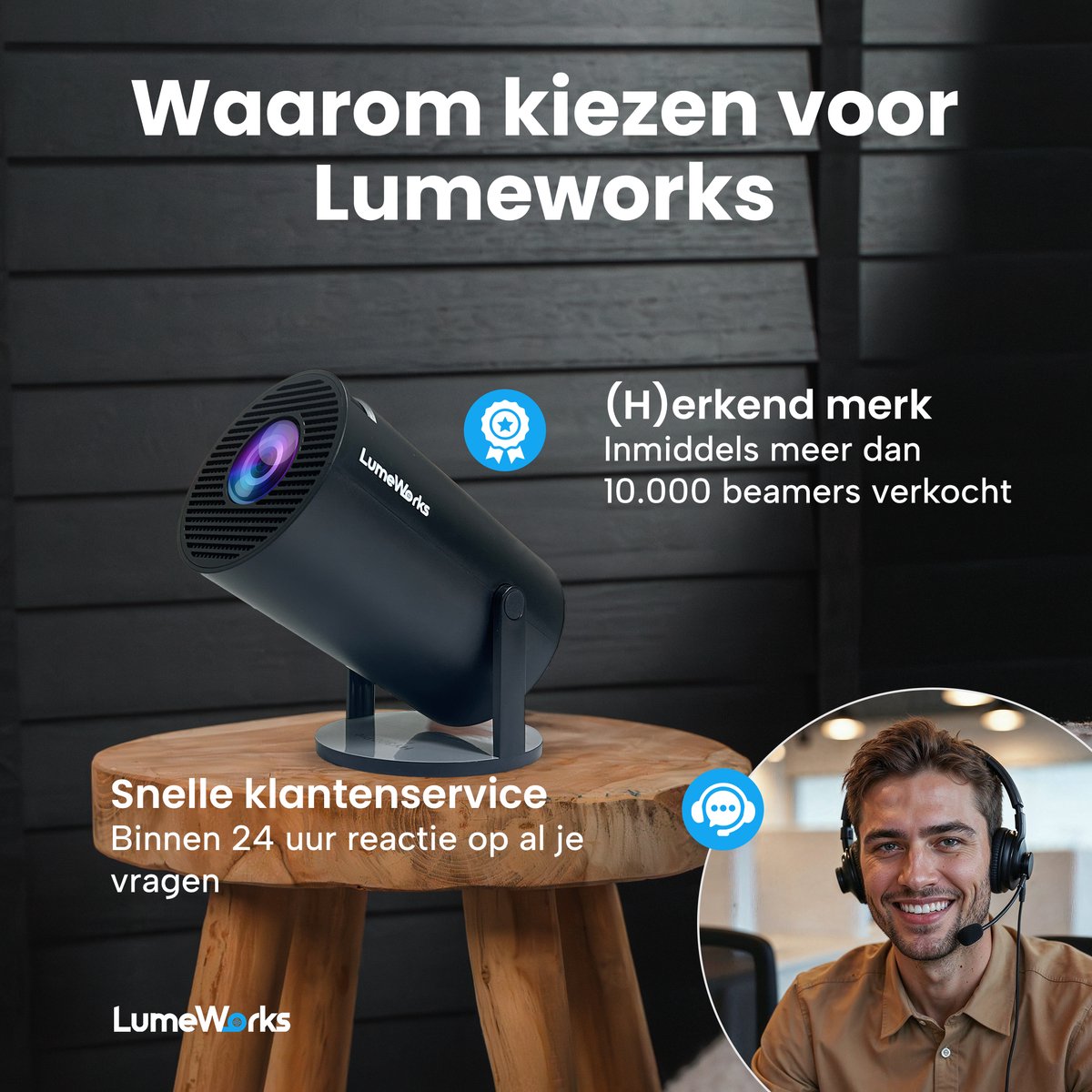 LumeWorks Luna Mini Beamer Zwart