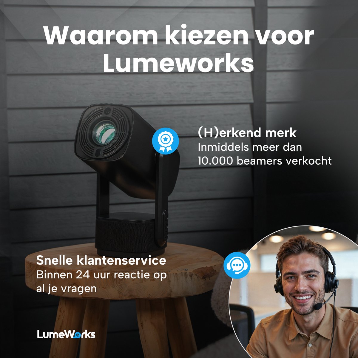 LumeWorks Nova Mini 4K Android Projector Zwart