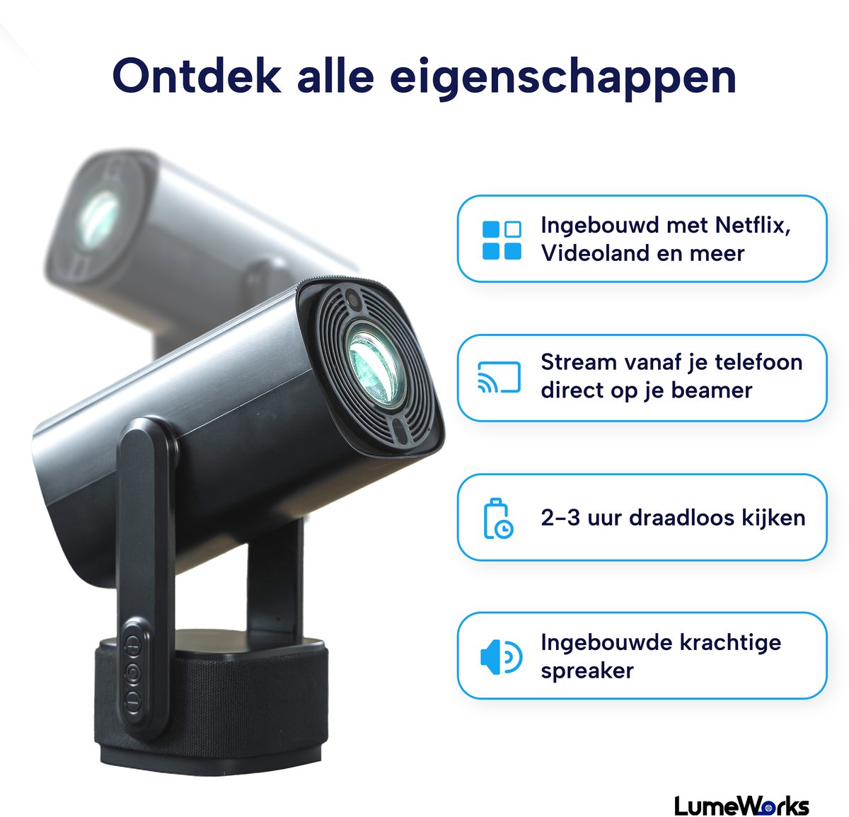 LumeWorks Nova Mini 4K Android Projector Zwart