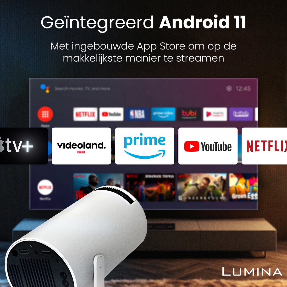 Lumina Pro Mini Beamer 2025 Smart Projector Wit