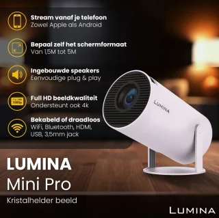 Lumina Pro Mini Beamer 2025 Smart Projector Wit