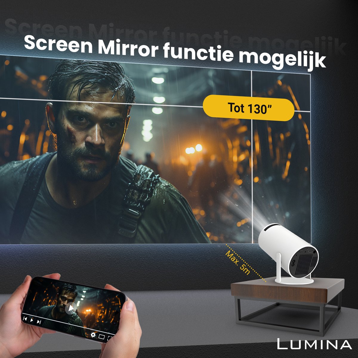 Lumina Pro Mini Beamer 2025 Smart Projector Wit