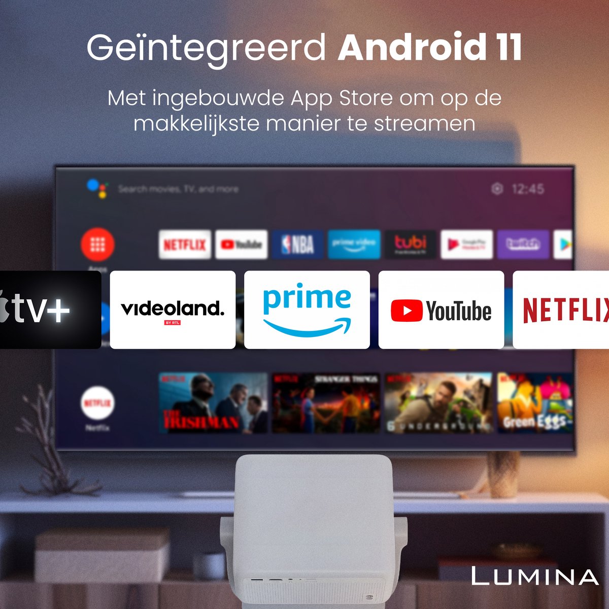 Wat vinden we goed aan de Lumina Stellar Beamer 2025 4K Ultra HD Smart TV Projector Wit