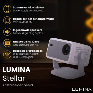 Lumina Stellar Beamer 2025 4K Ultra HD Smart TV Projector Wit