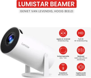 Lumistar Premium Mini Beamer 2025 - Smart TV Projector - Wit