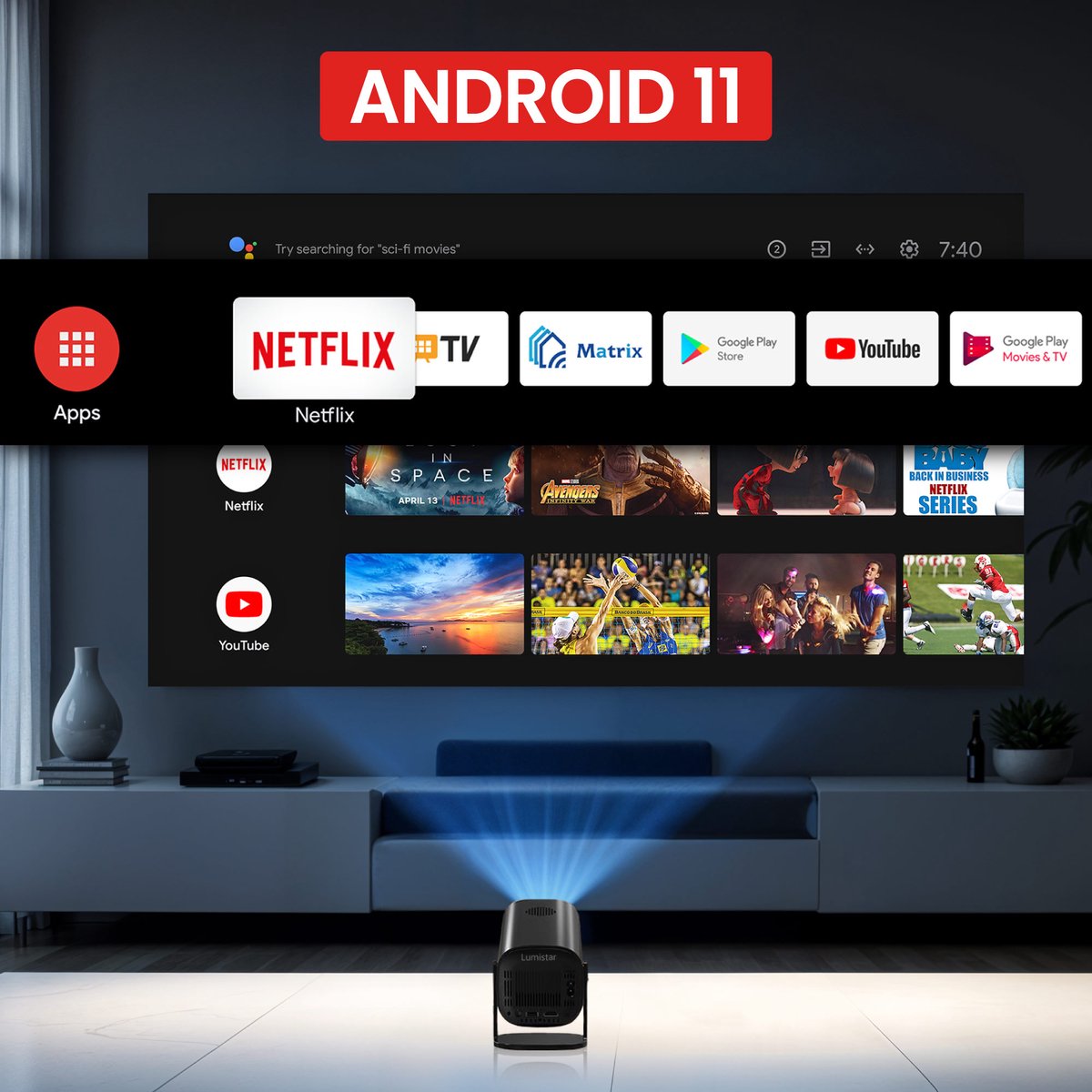Lumistar Pro Mini Beamer 2025 - Smart TV Projector Zwart